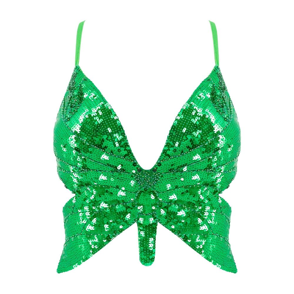 3112 Sparkly Butterfly Sequin Crop Tops Sexy Trendy Sleeveless Cute